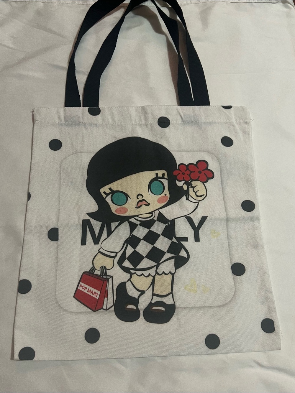 Hello Molly Polka Dot Tote Bag - White, Black, Red, Teal